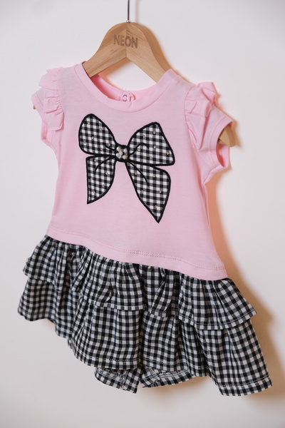 Neon Ekose Etekli Penye Elbise (9-1-2-3 YAŞ)