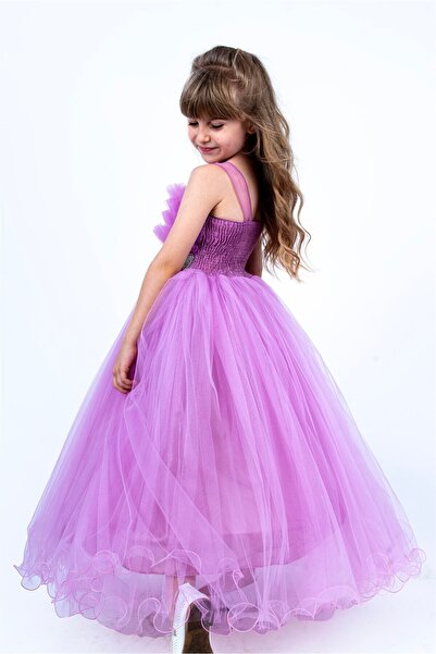 Buse&Eylül Bebe Λιλά Λεπτομερές φόρεμα για κορίτσια με ζώνη