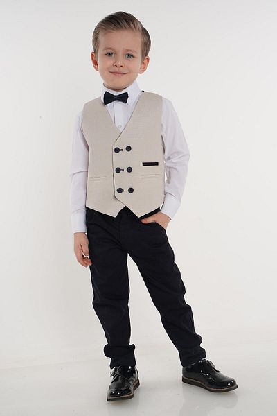 Buse&Eylül Bebe Beige Six-Button Boy Tuxedo Set