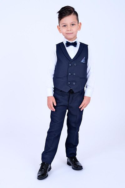 Buse&Eylül Bebe Navy Blue Handkerchief Detailed Boys' Tuxedo Suit