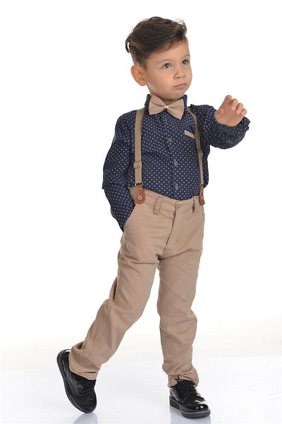Buse&Eylül Bebe Cream Bow Tie Trouser Suspenders Boy's Set