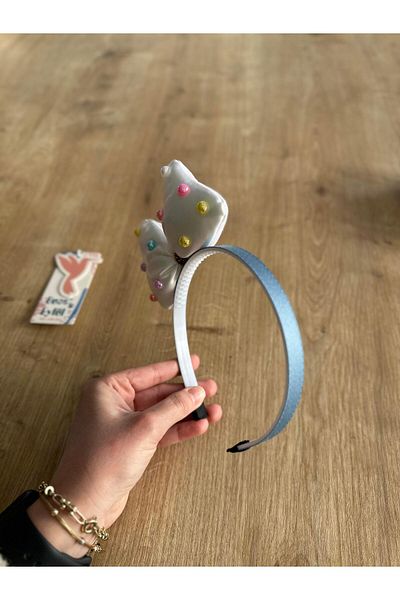 Buse&Eylül Bebe Girl's Crown with Blue Beaded Bow