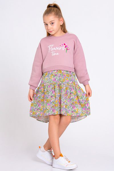Smile Kids Girl's Dried Rose Flowers Time Print Flower Piece Dress Age 5-9 - 23183-1