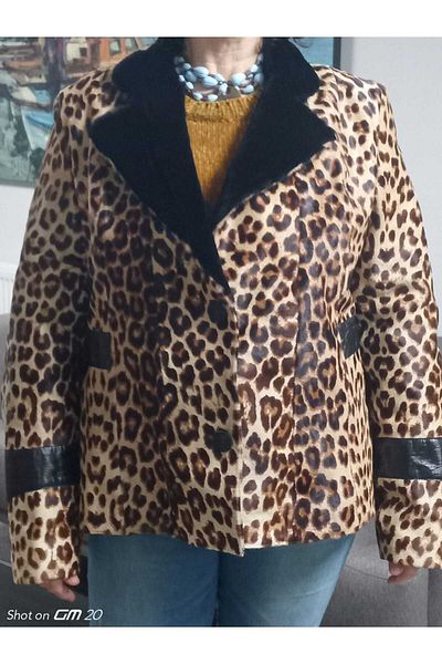 hoaryage Jachetă din piele de nurcă ghiozdană cu model de leopard