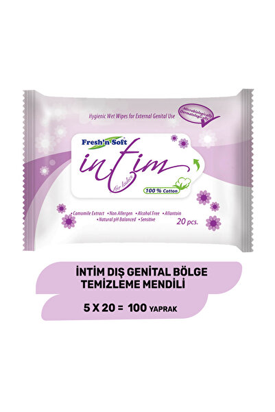 FRESHNSOFT Fresh'n Soft Body Care - İntim Dış Genital Bölge Temizleme Mendili 5 Paket 100 Yaprak