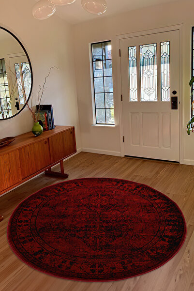 Giza Home Afgan Türkmen Otantik Desenli Dokuma Bordo Yuvarlak Oturma Odası Sa...