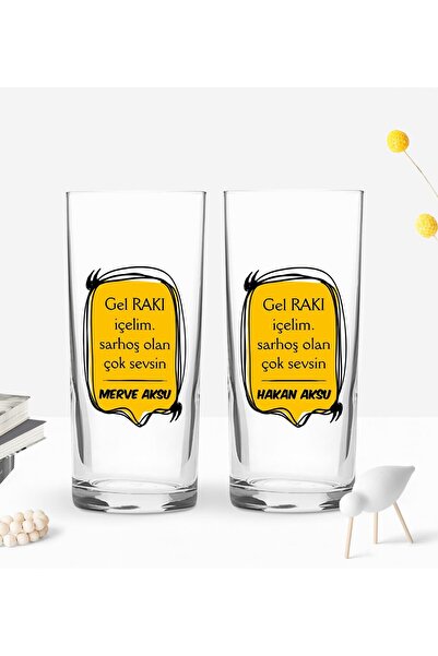 Bk Gift Kişiye Özel İsimli DTF Rakı Sözleri Mottolu İkili Rakı Bardağı Seti-3...
