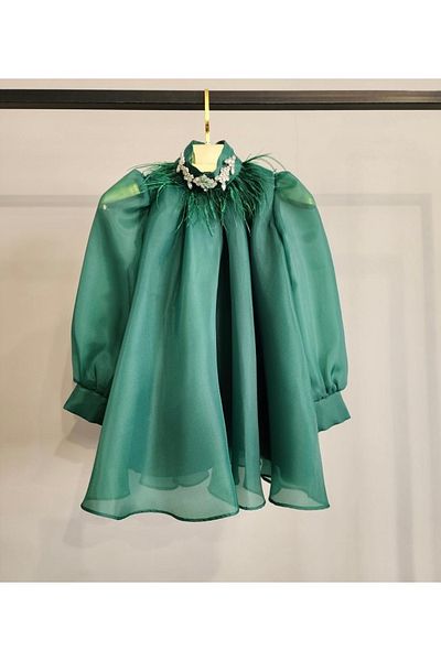 INDRESS STUDIO Rochie pentru fetiță din organza cu pene și piatră