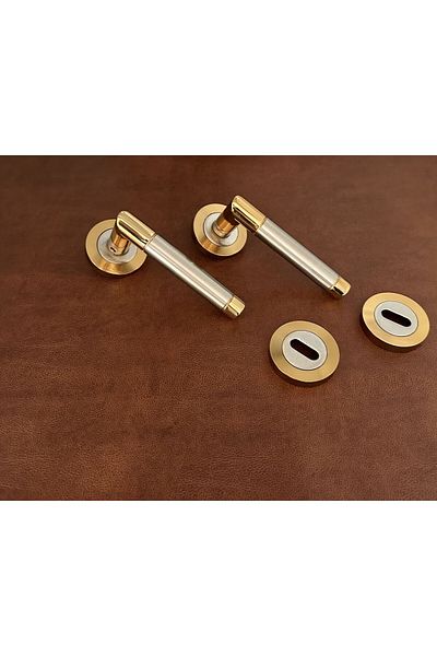 KOLDOOR Foça Satin Albirifin Gold Zamak Round Badge Room Door Handle 2 Set Dreamax