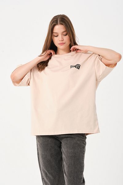 Owut Collection Unisex Μπεζ Crew Neck Owut Oversize T-shirt με λεπτομέρεια εκτύπωσης