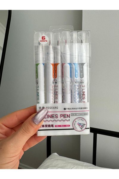 Planet Butik 2-Tip Double Writing Pen 2 Lines Pen Set of 6