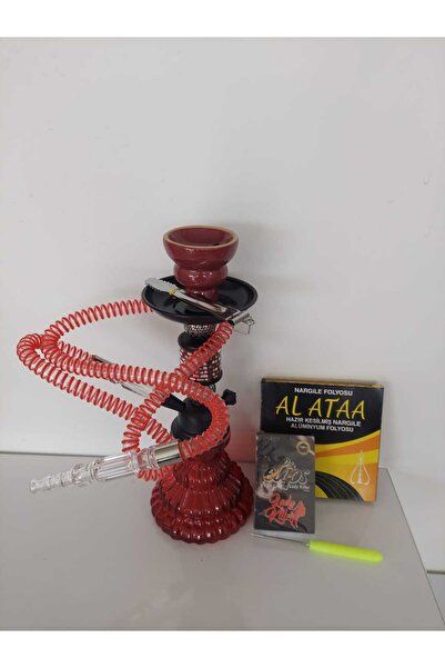 Elips Küçük ve Şık Kullanışlı Nargile Takımı Seti - Kırmızı