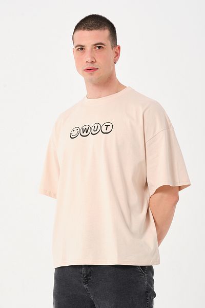 Owut Collection Ανδρικό μπλουζάκι με λεπτομέρεια με λαιμόκοψη σε μπεζ χρώμα