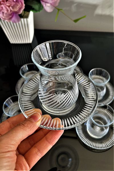 DECOSTYLE 12 Piece Tea Set with Irem Cutting Decoration Suitable for Dishwasher Use