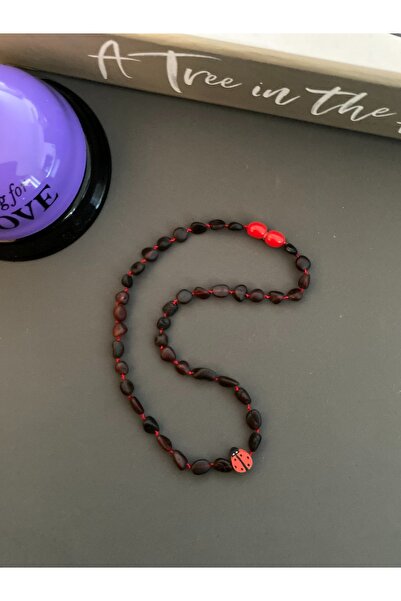 Kotryna Damla Kehribar Çocuk Kolyesi 38 cm Uğur Böcekli