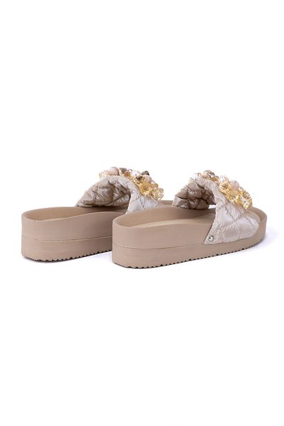 Oppland Women's Orthopedic Sole Elegant Pearl Rhinestone Slippers Stylish and Comfortable Comfort Model Full Mold