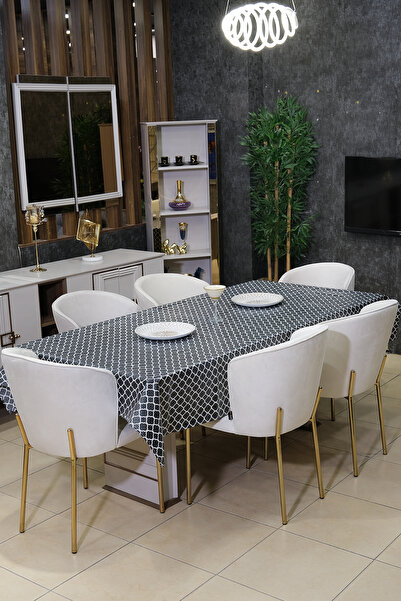 sevilya New Trendy 4 Piece Dowry Set (Table Cover, Kitchen Apron, Oven Mitts and Handle)