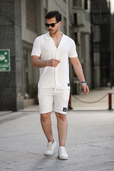 ixir Σετ ανδρικό πουκάμισο και σορτς White Pinstripe