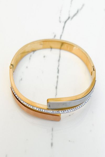 Pretty Wave Model Zircon Stone Anti-Tarnish Steel Bracelet
