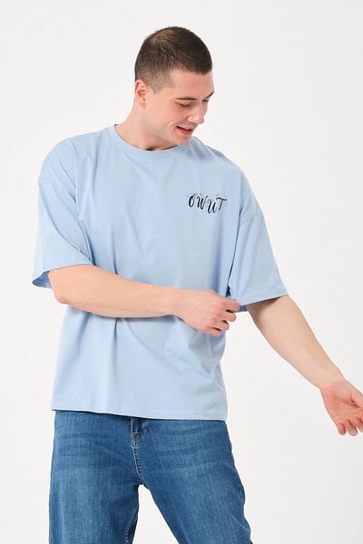 Owut Collection Ανδρικό μπλουζάκι με λεπτομέρεια στήθους με λαιμόκοψη σε γαλάζιο χρώμα