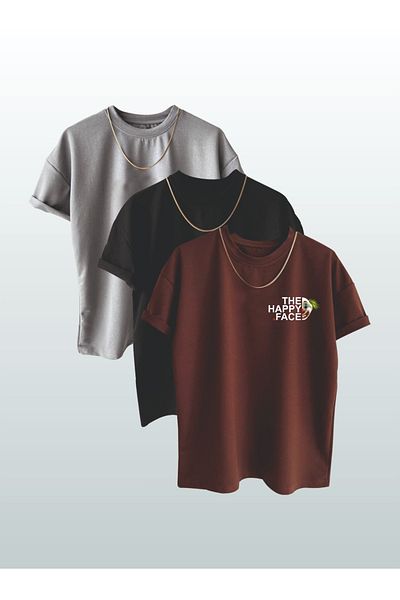 AFROGİYİM Unisex T-shirt Oversize με εκτύπωση Happy Face 3'