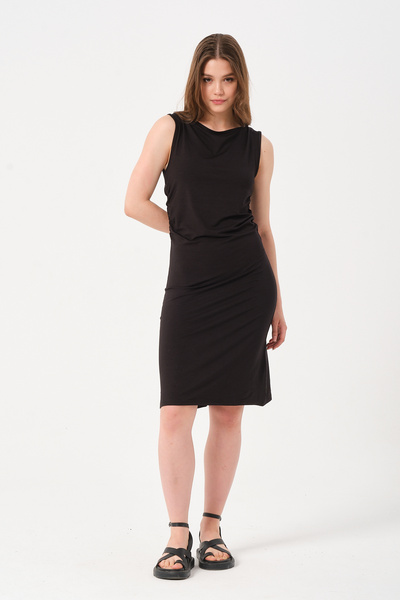 Owut Collection Women's Black Short Gather Detailed Sleeveless Dress