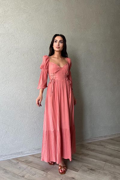 Seda Yalçın Atelier Dried Rose Low Sleeve Underwire Seersucker Long Dress
