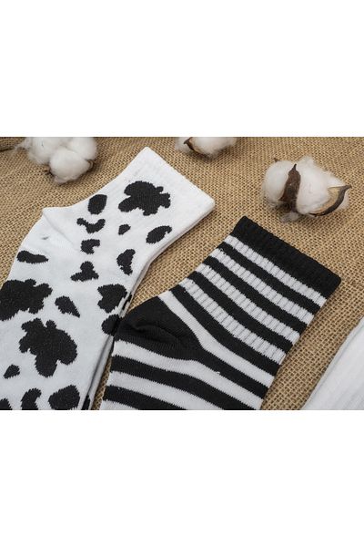 Mudizone 4 Pairs of College Cow Patterned Women's Socks