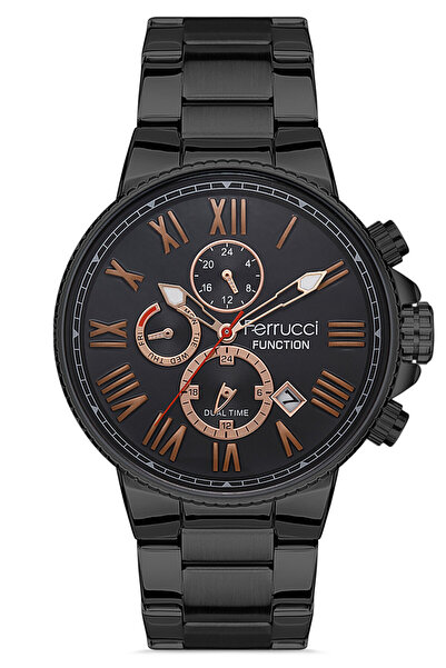 Ferrucci ساعة يد رجالية بسلك فولاذي، حافظة من الفولاذ المقاوم للصدأ، مقاومة ل...