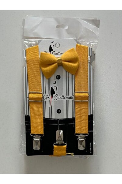 NEKİBUKİ Unisex Çocuk Sarı Papyon Ve Pantalon Askısı Set 1-6 Yaş