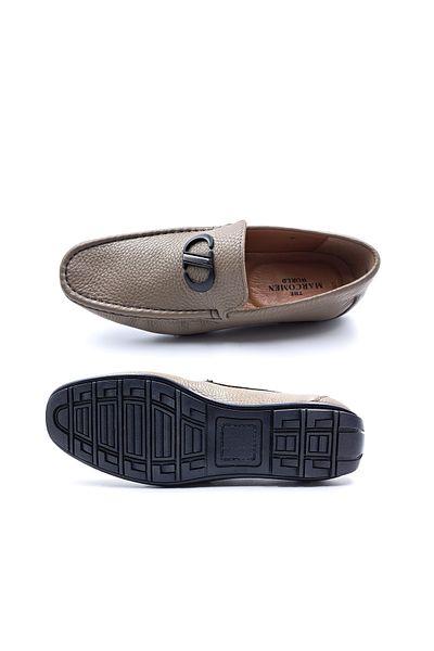 MARCOMEN Genuine Soft Leather Men's Laceless Mink Color Buckle Loafer Shoes