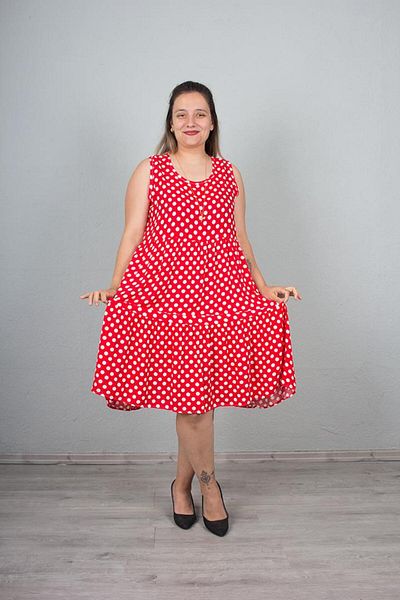Truva XXL Plus Size Polka Dot Woven Combed Cotton Sleeveless Bottom Loose Dress Colorful El567