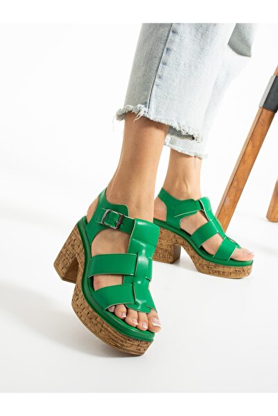 Alemdar Shoes LAMAR Green Cork Heeled Women's Sandals