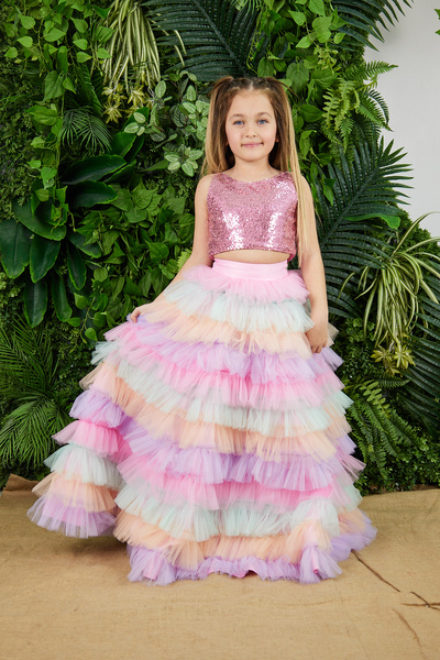 zühre balaban Σετ φορέματος για κορίτσια με ροζ παγιέτες και βραδινό φόρεμα