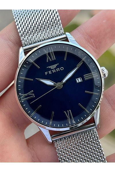 FERRO Silver Color Straw Cord with Calendar 30 Mt Waterproof Men's Wristwatch EF11182-A3