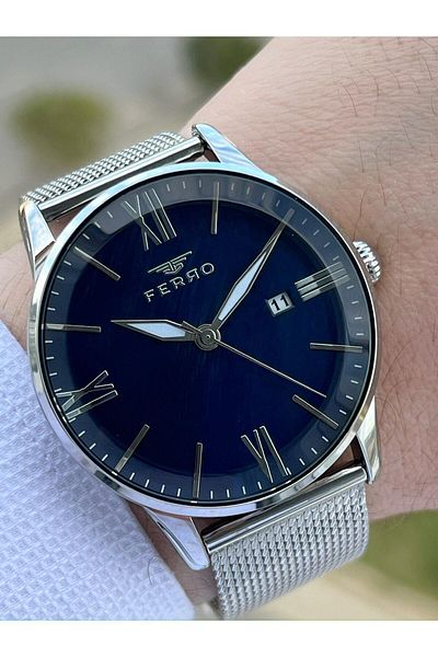 FERRO Silver Color Straw Cord with Calendar 30 Mt Waterproof Men's Wristwatch EF11182-A3