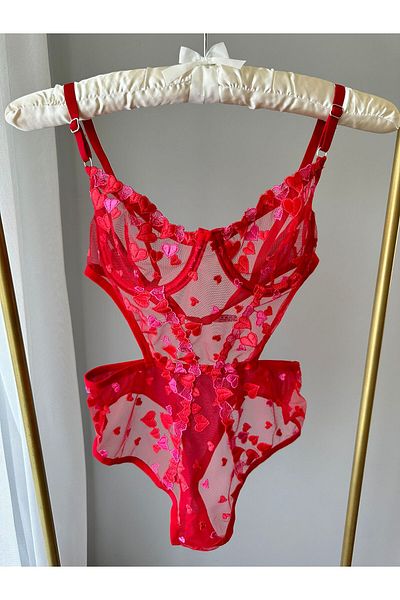 dem merys Heart Embroidery Bodysuit (Lingerie Set)