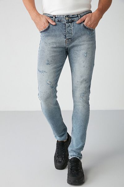 GRIMELANGE Johen férfi Skinny Fit felsőruházat, rugalmas szerkezetű, vastag textúrájú farmer világoskék farmernadrág