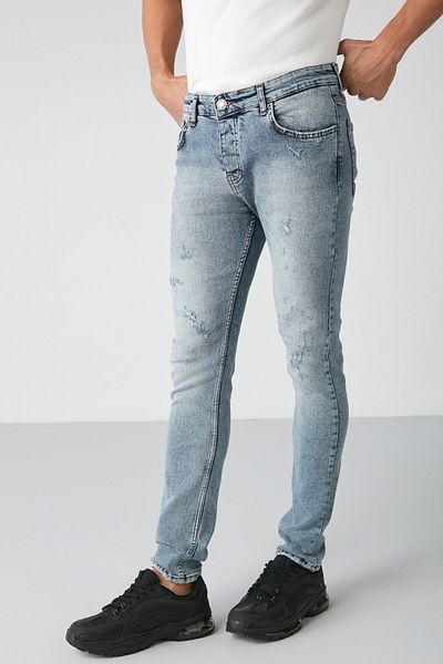 GRIMELANGE Johen férfi Skinny Fit felsőruházat, rugalmas szerkezetű, vastag textúrájú farmer világoskék farmernadrág