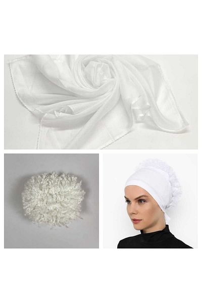 Shalista 3-Piece White Bonesu Set - Ruffle BONE, INNER HEAD COVER, KNOB BUCKLE F3white