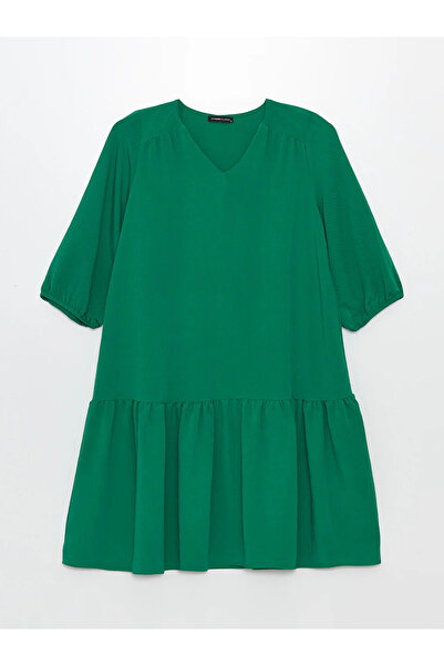 LC Waikiki LCWAIKIKI Rochie clasică pentru femei cu decolteu în V uni cu mâne...