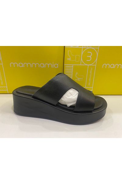 Mammamia D24YT-2015 μαύρες γυναικείες δερμάτινες παντόφλες