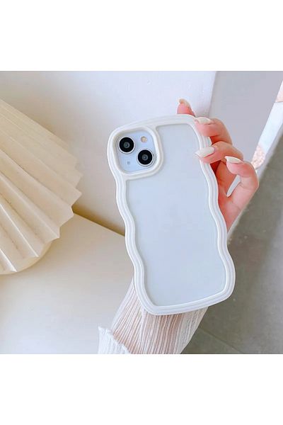 Go Aksesuar جراب سيليكون شفاف مضاد للصدمات لهاتف Apple Iphone 14 PLUS - 15 PLUS متوافق مع حافة ملونة مموجة