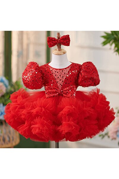 INDRESS STUDIO Kız Çocuk Balon Kol Taşlı Elbise