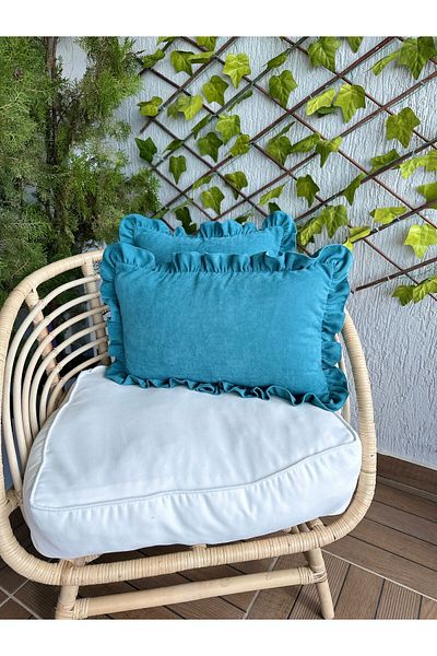 Decamor home Husă de pernă vintage cu volane Alaçatı albastră 1 bucată