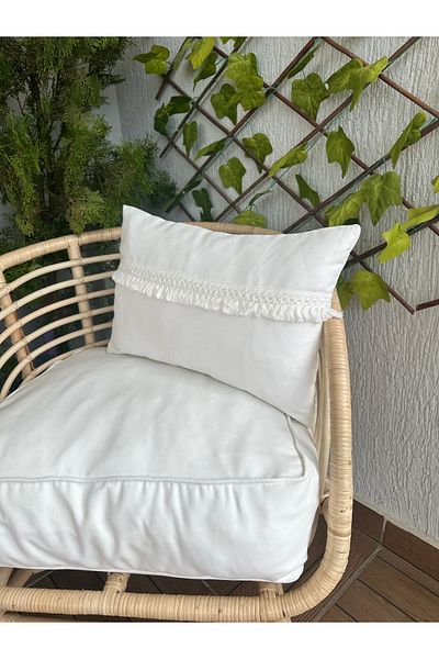Decamor home Husă de pernă boemă cu ciucuri albe