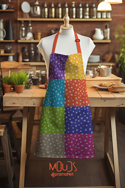 Moud's مريلة مطبخ منقوشة بالزهور من قماش الجلد المدبوغ، مريلة للطهي، مريلة للنادل، مريلة للمطاعم