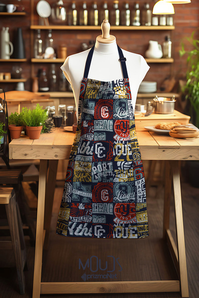 Moud's مريلة مطبخ منقوشة بشعار من القماش السويدي، مريلة للطهي، مريلة للنادل، مريلة للمطاعم
