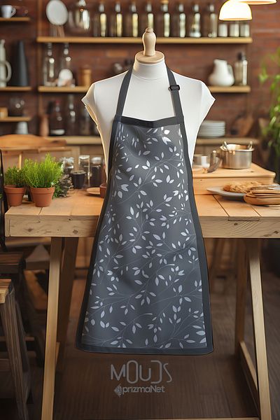 Moud's Suede Fabric Gray Tree Branches Patterned Kitchen Apron, Cook Apron, Waiter Apron, Restaurant Apron