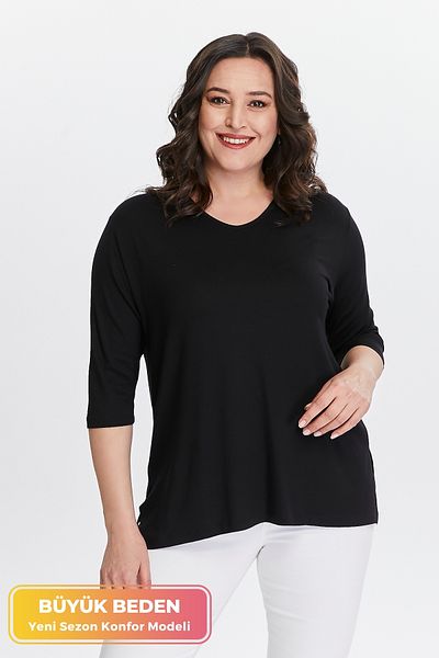 tarzımsüper Plus Size New Season Side Slit Comfort Model Half Sleeve Comfortable Mother Combed Cotton Tunic Blouse